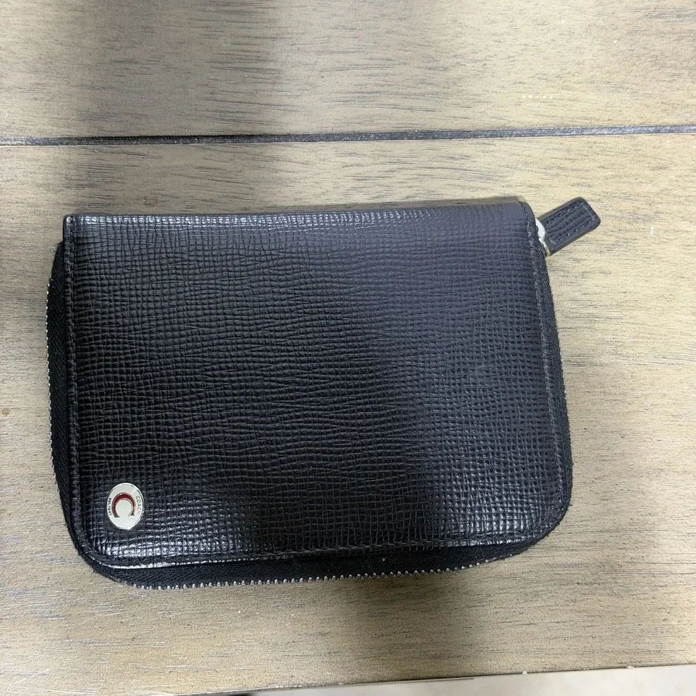 Coach Leather Zip Around Travel Wallet Passport Organizer Black Made In Italy